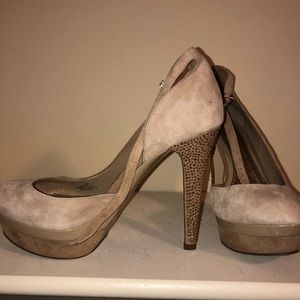 Suede Giani Bini Heels with gold sparkly heel